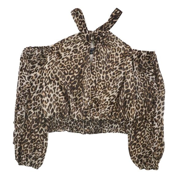 GUESS Womens Hannaa Cold Shoulder Blouse, brown, XS - Picture 1 of 1